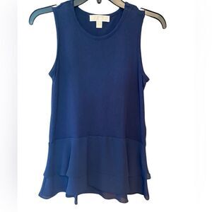 Michael Kors Sz S Navy Blue Ruffle Hem Sleeveless Tank Casual Everyday Top